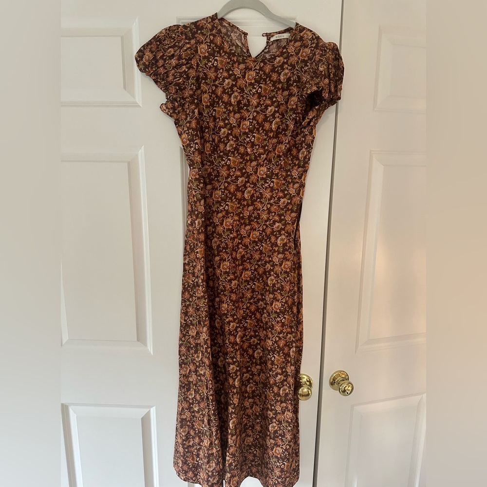 Doen Brown Floral Midi Dress